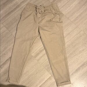 Zara Men’s Beige Elastic Waist Drawstring Pants Relaxed Fit Casual Chino